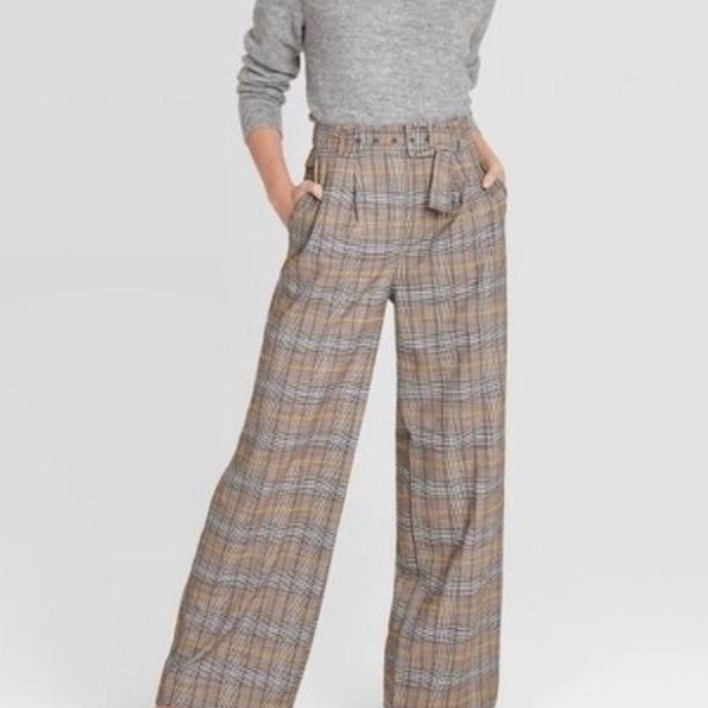 a new day Brown and Gray Plaid Wide-Leg Pants